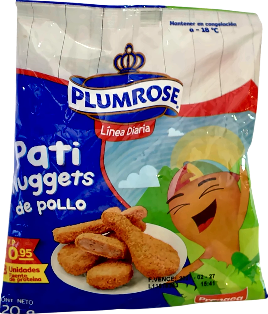Empaque plástico para Pati Nuggets de pollo Plumrose