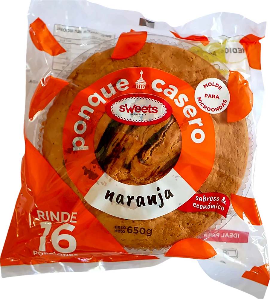 Empaque plástico para Ponque casero naranja Sweets